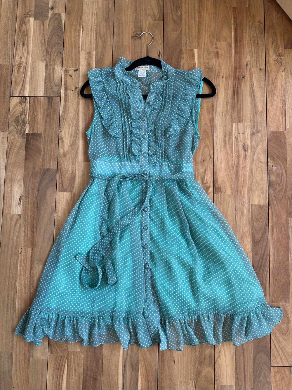 Moon Collection Teal Polka Dot Ruffle Button-Front Dress